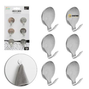 CABIDE GANCHO ADESIVO METAL C/DUPLA FACE 6PÇS